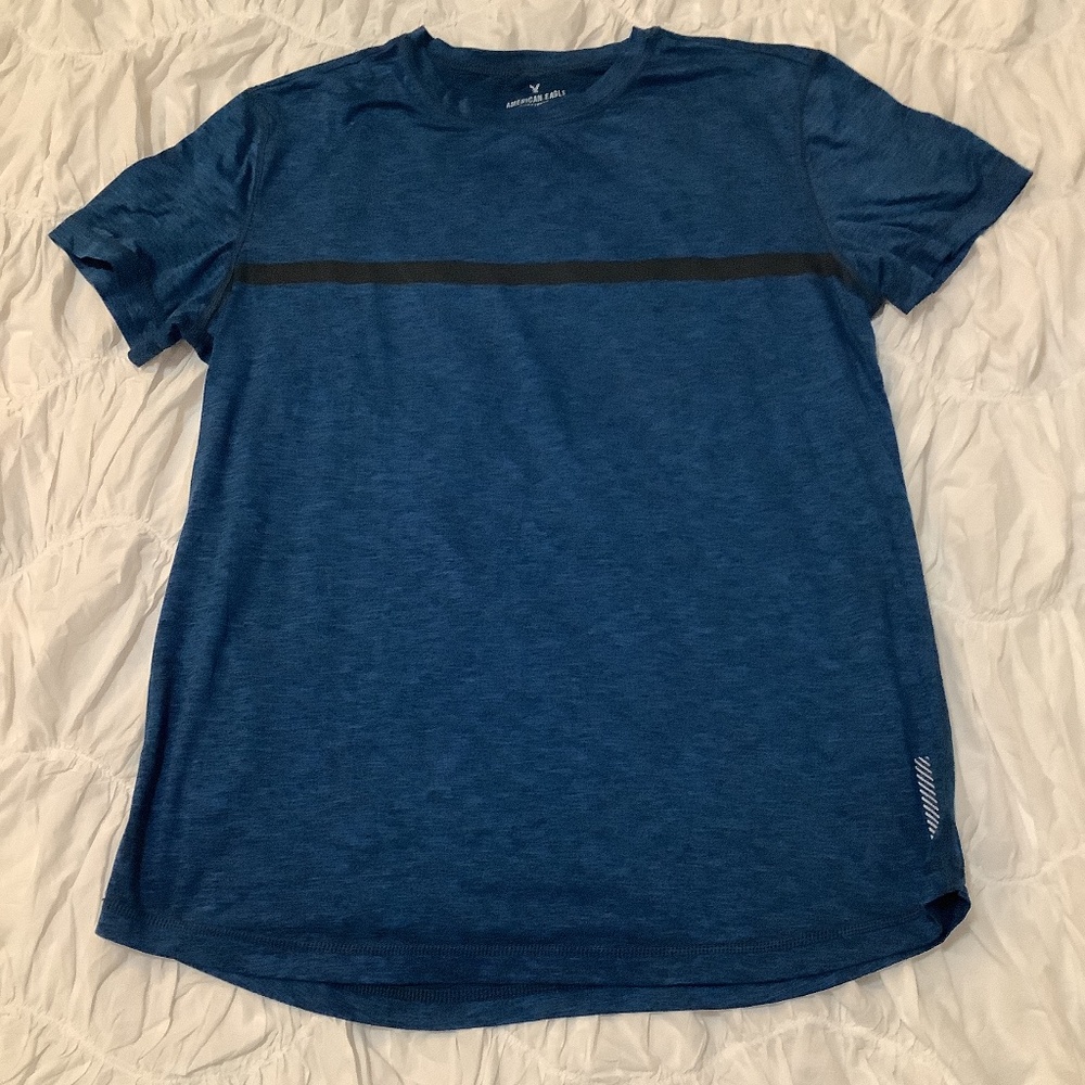 Blue T-Shirt with Black Chest Stripe